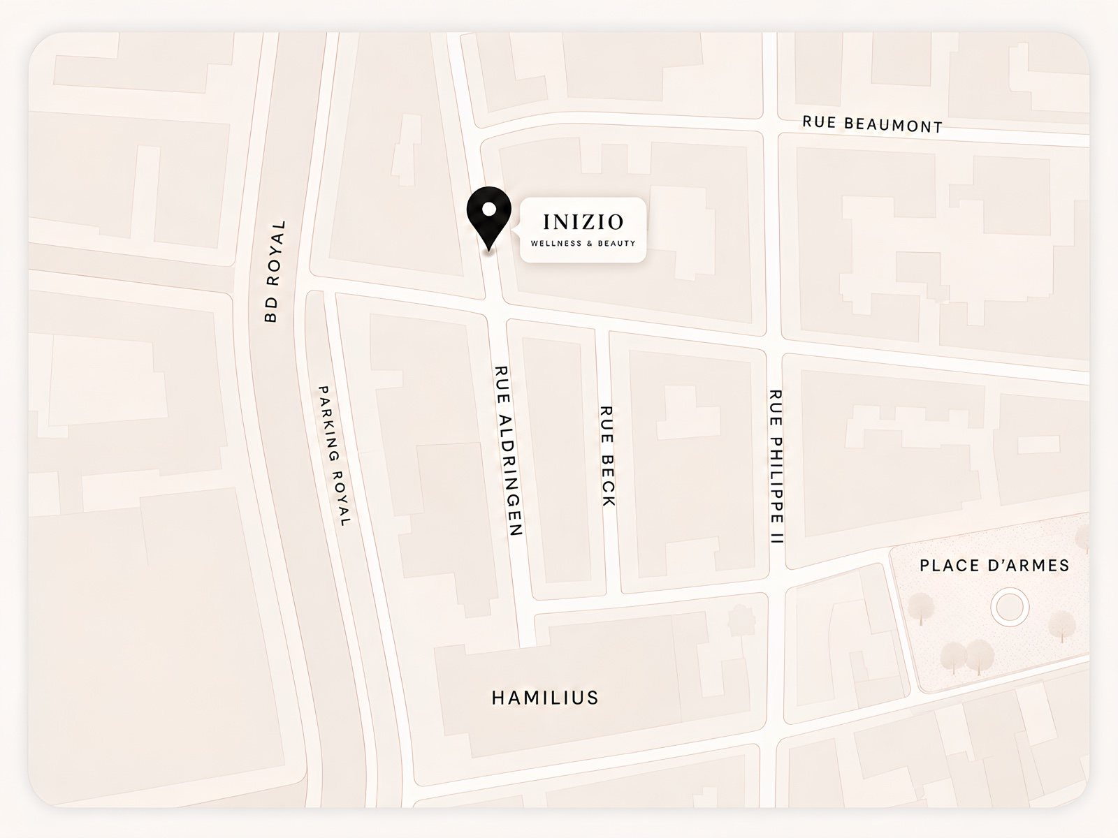 Map showing INIZIO at 9a Rue Aldringen, Hamilius, Luxembourg City